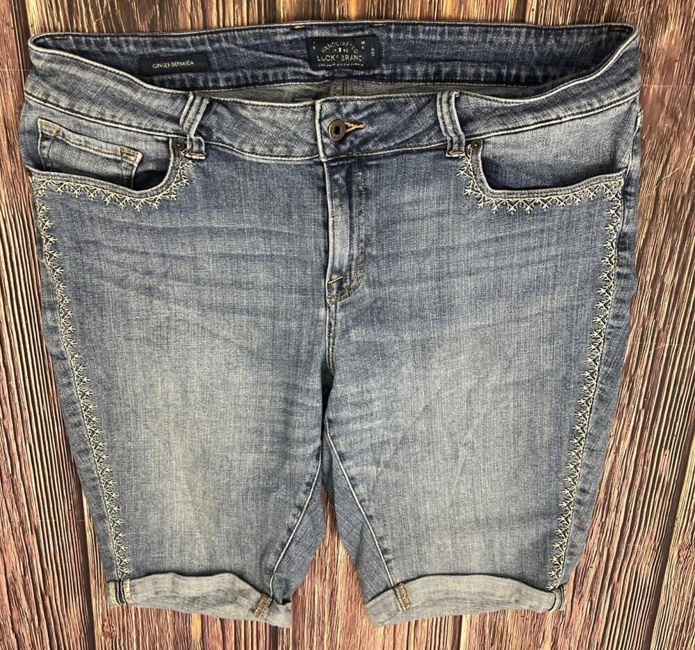Lucky Brand Denim Bermuda Shorts Womens Plus Size 18W Embroidered